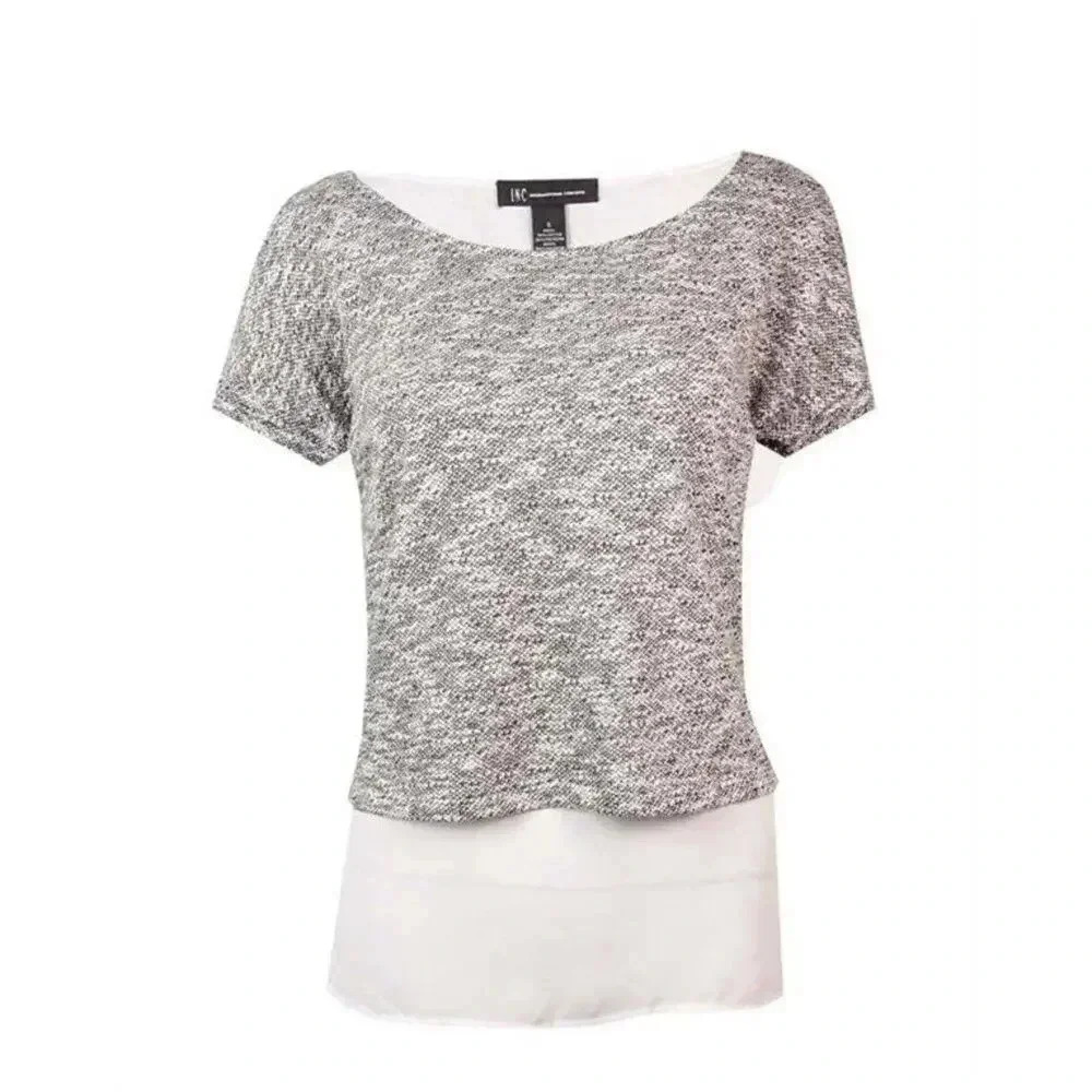 INC International Concepts Women's Large Gray Marled Layered Knit Top